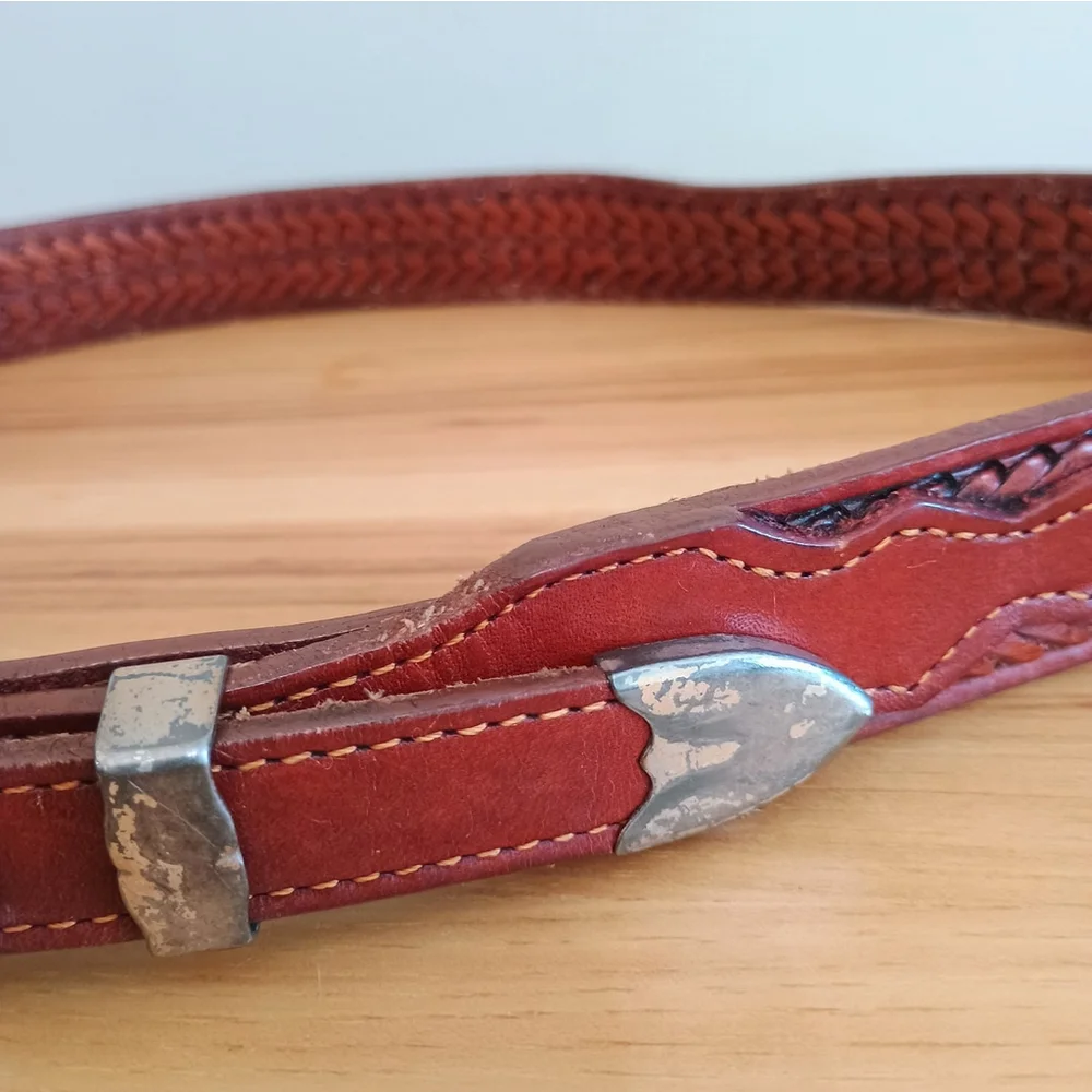 Vintage Levis Brown Braided Belt Womens Size 34 Brass Buckle Western
